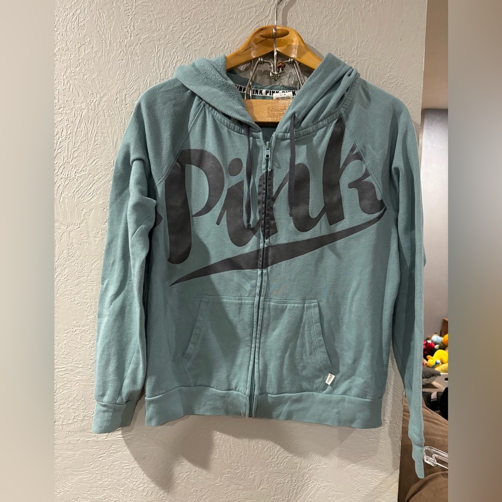 Victorias Secret PINK Full-Zip Up Light Green Hooded Jacket size Large